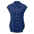 thumbnail image 4 of CHOK Linen Shirts for Women Button down Short Cap Sleeve Blouse Loose Comfy Fitted V Neck Collared Causal Basic Shirts for Work (Large  Light Blue 49), 4 of 6