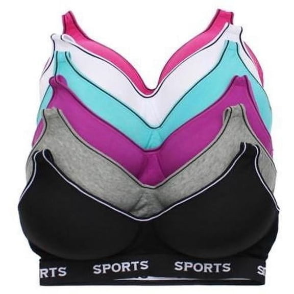 Women's Pack of 6 Supportive Molded Cup Sports Bra 8925 (34,C)