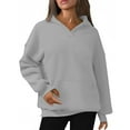thumbnail image 4 of Womens Oversized Hoodies, Winter V-Neck Long Sleeve Sweatshirts, Cute Soft Fleece Hooded Pullover Casual Travel Tops, 4 of 6