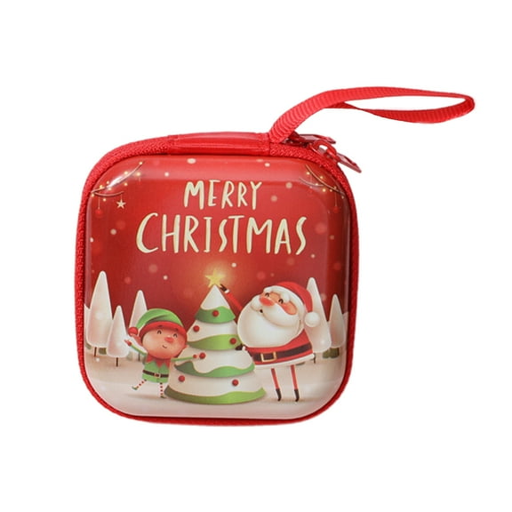 ZPAQI Christmas Storage Bag Cartoon Print Coin Purse for Creative Square Tinplate Pock