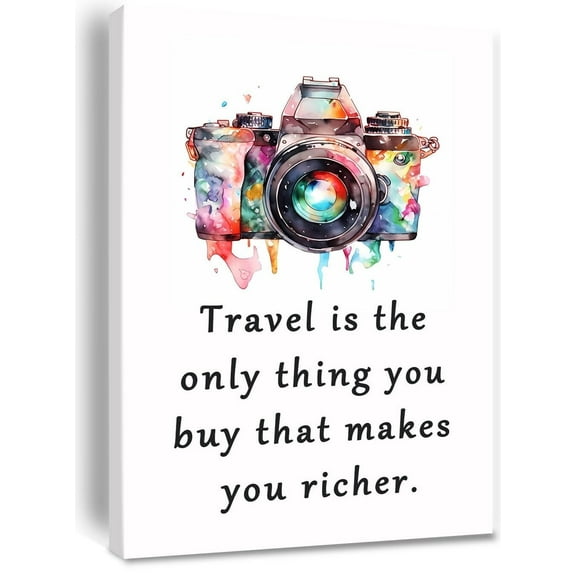 Travel is The Only Thing You Buy That Makes You Richer Quote Print Canvas Wall Art for Living Room Home Office Decor Painting Posters Travel Theme Decorations