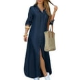 thumbnail image 1 of MAWCLOS Robes Maxi pour Femmes Robe Chemise à Imprimé Floral Kaftan à Revers Manches Longues 8997 Bleu Profond TTG, 1 of 2