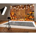 thumbnail image 5 of 5 x 3 ft Halloween Background Hallowmas Pumpkin Lantern Candles Photography Backdrop Rustic Wood Background Spider Web Horror Nightmare Festival Birthday Party Decoration Photo Booth Props, 5 of 5
