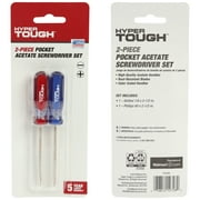 Hyper Tough 2-Piece Acetate Handle Mini Pocket Screwdriver, 4 1/2-inch Screwdriver Set, Includes 1 Phillips & 1 Flat Head