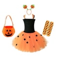 thumbnail image 3 of Otqutp 4 Piece Girls Pumpkin Set Suspender Tulle Dress with Headband Striped Socks Candy Bag Toddler Cute Halloween Clothes, 3 of 7