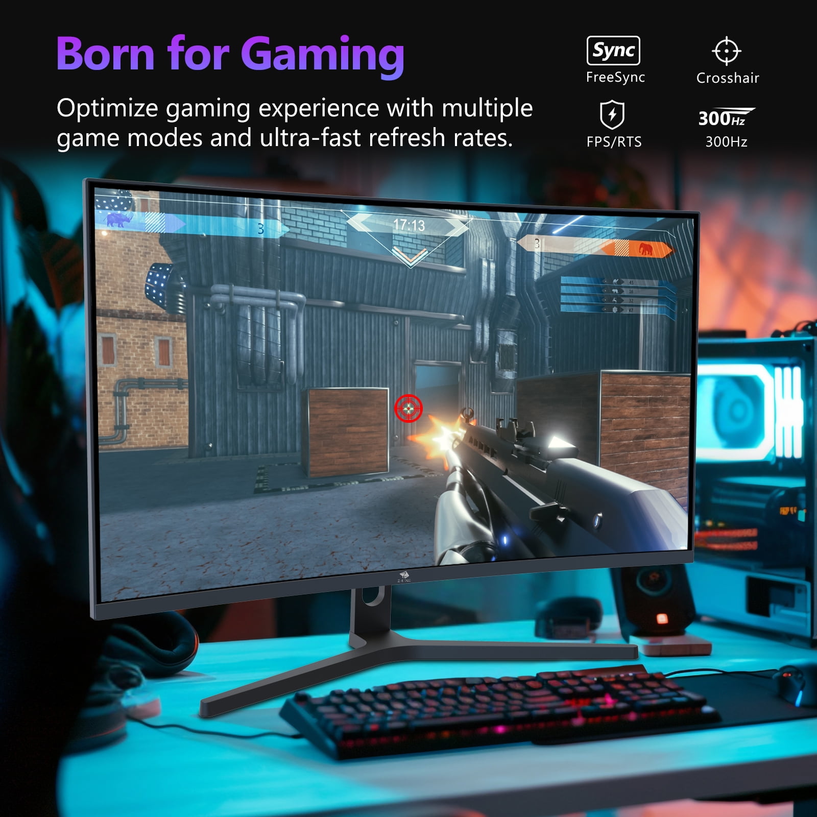 Z-EDGE 27 Inch 300Hz Curved Gaming Monitor, FHD 1080P VA Display, 1ms MPRT, AMD FreeSync, HDR Support, VESA Mount Compatible, Black