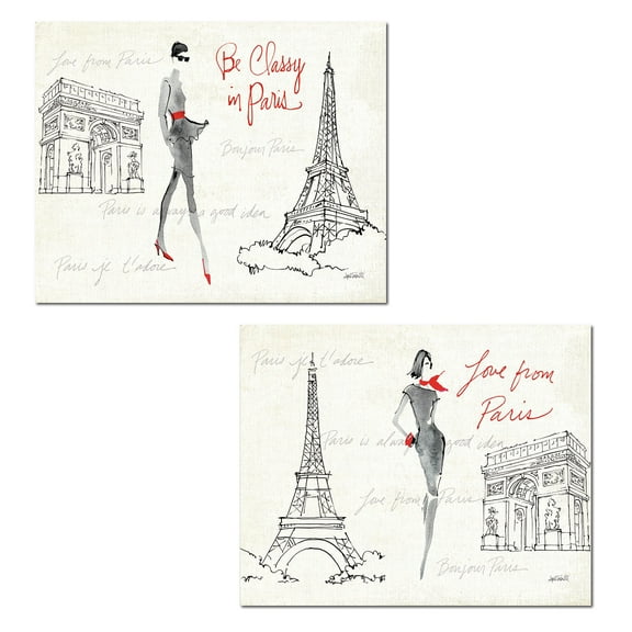 Black and Red Paris Eiffel Tower Fashionista Adult/Teen Decor; 2 - 14" x 11" Unframed Posters