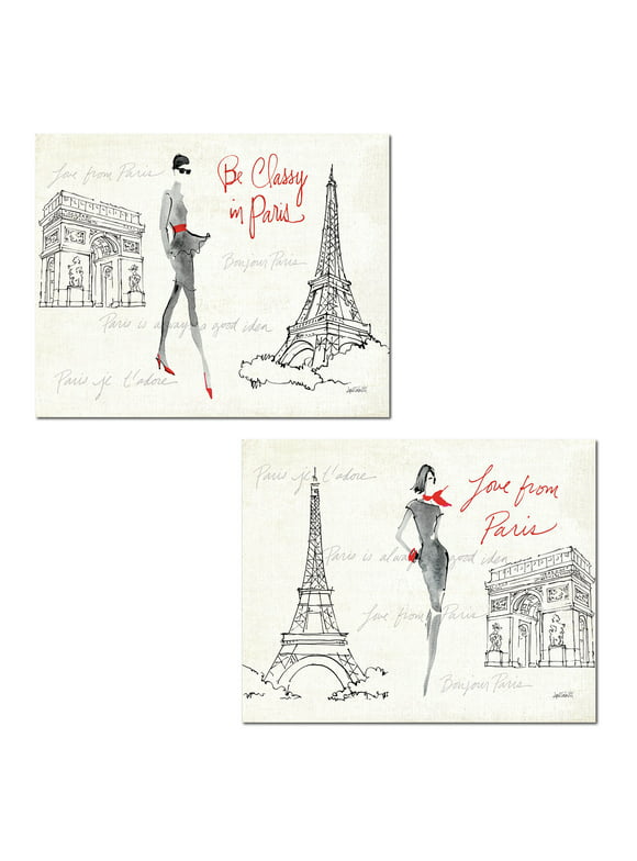 Black and Red Paris Eiffel Tower Fashionista Adult/Teen Decor; 2 - 14" x 11" Unframed Posters
