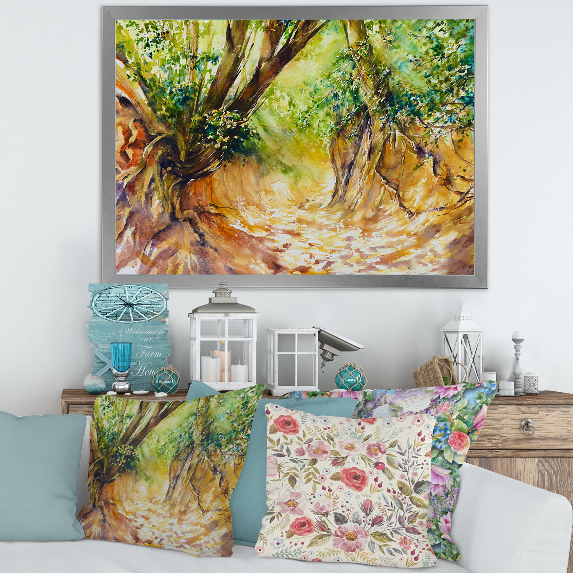 Designart 'Little Road in Deep Forest ' Traditional Framed Art Print