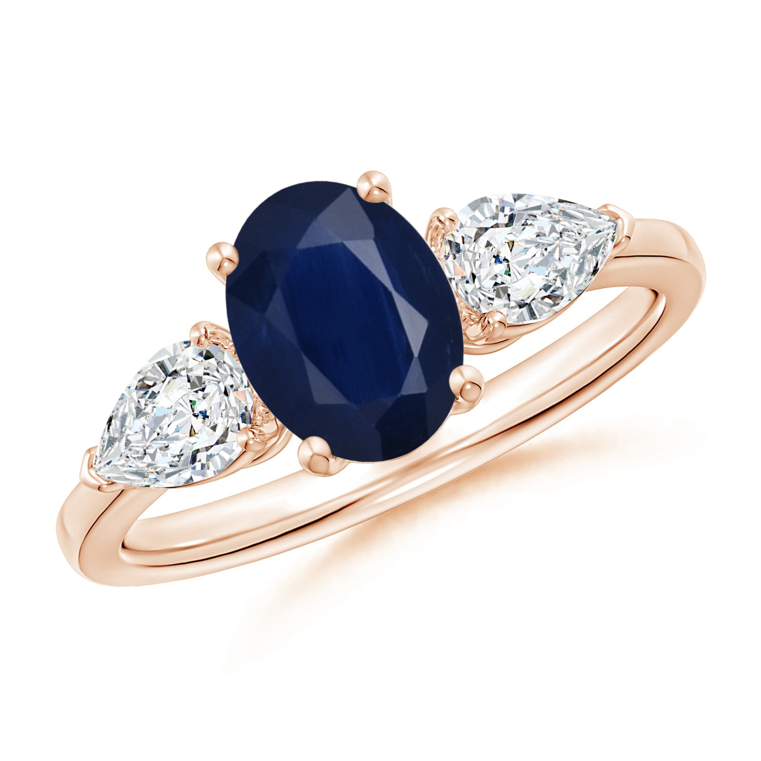 Angara - September Birthstone Ring - Oval Blue Sapphire Three Stone ...