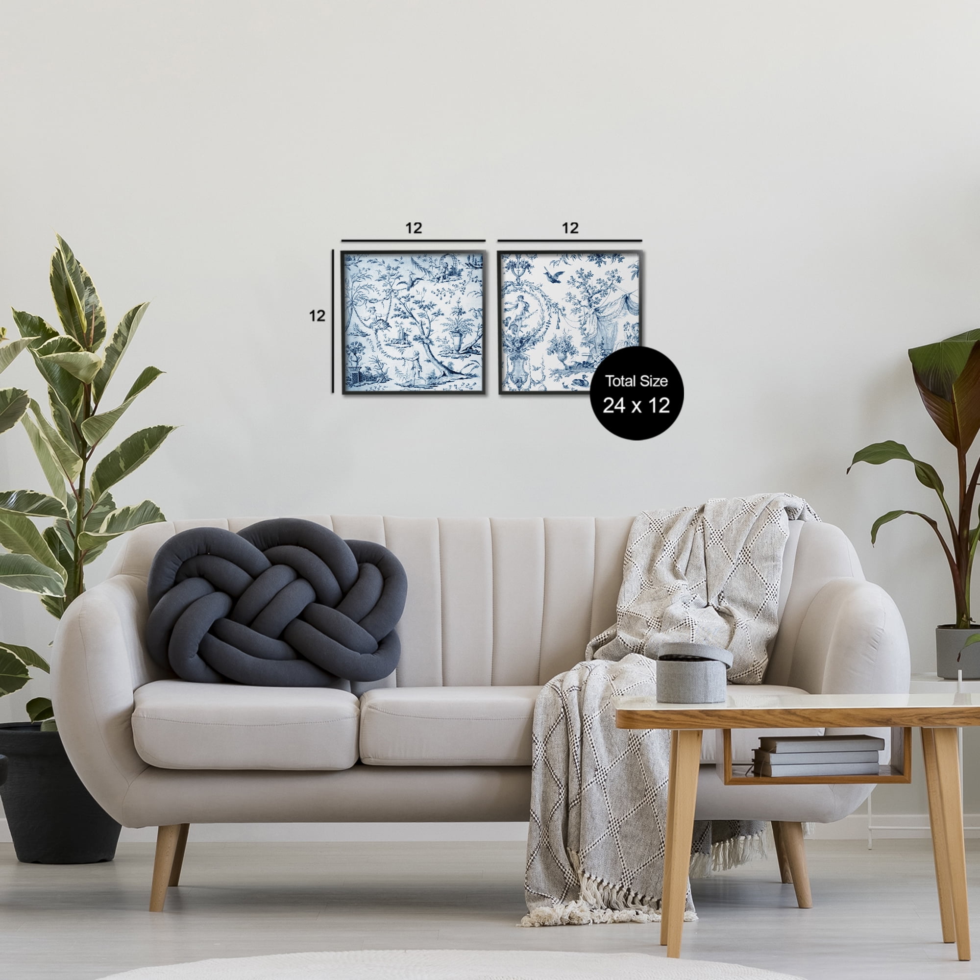 Intricate Toile Scenery 2 Piece Black Framed Giclee Art Set, design by Vintage Hustle