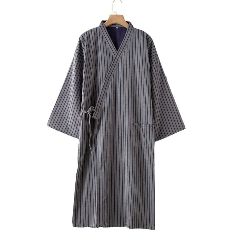 Men Casual Japanese Kimono Yukata Long Bathrobe Comfort Pajamas