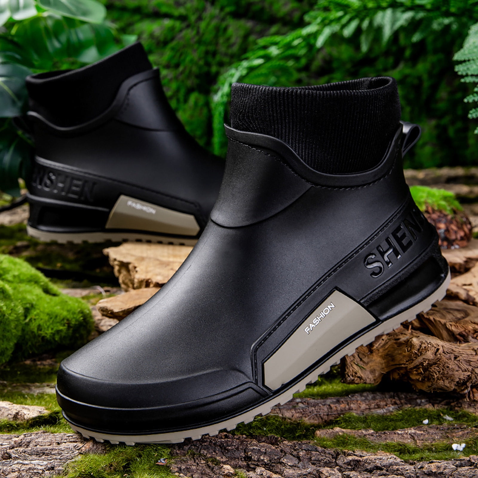 Pandaie Women's Deck Boots Waterproof Ankle Rain Boots Outdoor Fishing Garden Shoes Lightweight Anti Slip Work Rainboots Booties Grey 10