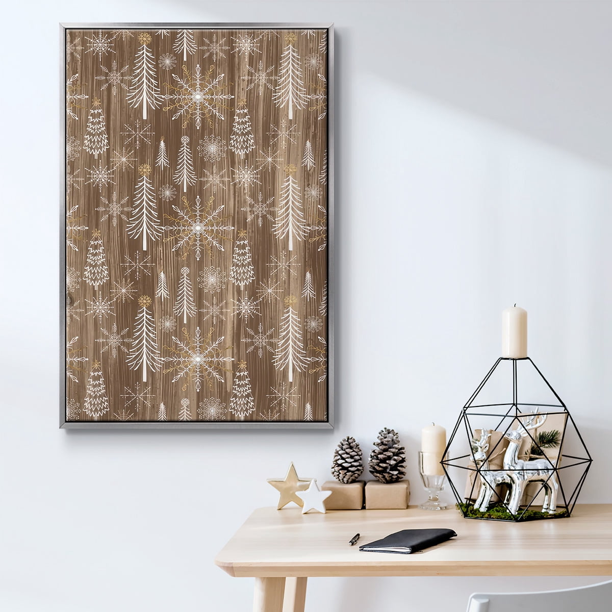 Barnwood Wonderland Collection E - Framed Gallery Wrapped Holiday Canvas - 27 x 41 - Silver Frame