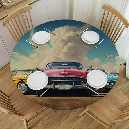 

Palnkart Ed Roth Round Table Cover Stain Resistant Washable Indoor Outdoor Tablecloth Kitchen Dining Wedding Parties 100% Polyester Fiber 54-58