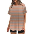 thumbnail image 1 of Mikilon Ensemble Élégant pour Femmes 2 Pcs Mode Décontractée Rayé Imprimé Col Rond Épaule Tombante Short Ensemble Deux Pièces Orange-A 2TG, 1 of 4
