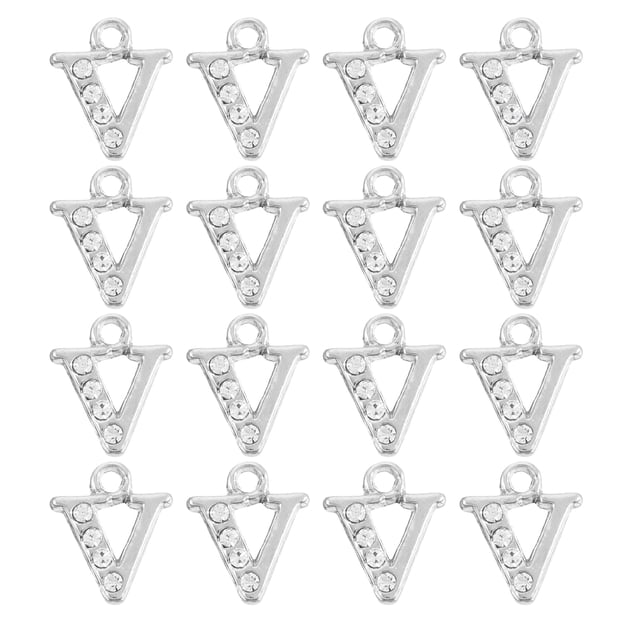 Encanto de Letra de Rhinestone Uxcell, 16pcs 1.5mm Metal V Letra Alfabeto Colgante para Pulseras DIY, Plata