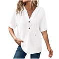 thumbnail image 1 of Timegard Tops for Women Summer Beach Travel V Neck Button Hoodies Tops Loose Solid Color Comfy Tee, 1 of 8