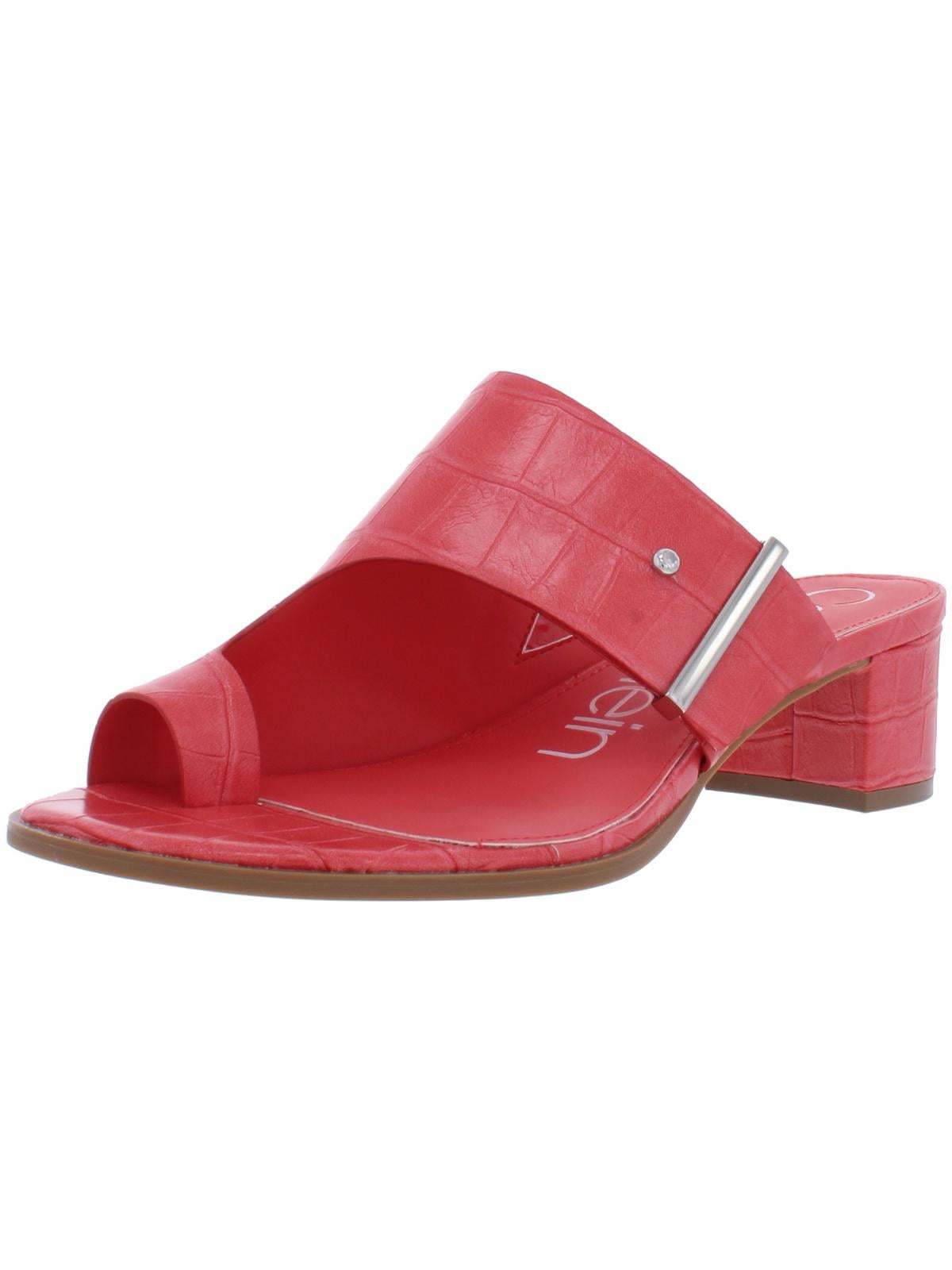 CALVIN KLEIN Womens Coral Croc Toe-Loop Padded Buckle Accent Daria Round  Toe Block Heel Slip On Slide Sandals 8.5 M - Walmart.com