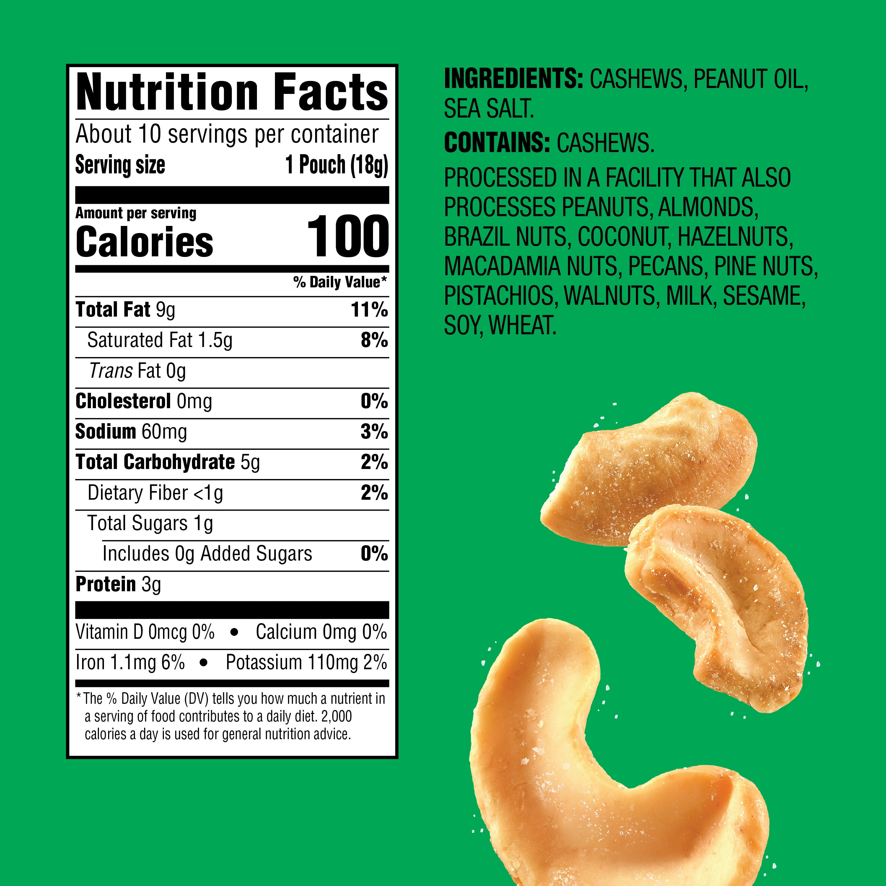 (4 pack) Emerald Nuts, Cashews Roasted and Salted 100 Calorie Packs, 0.62 Oz, 10 Ct