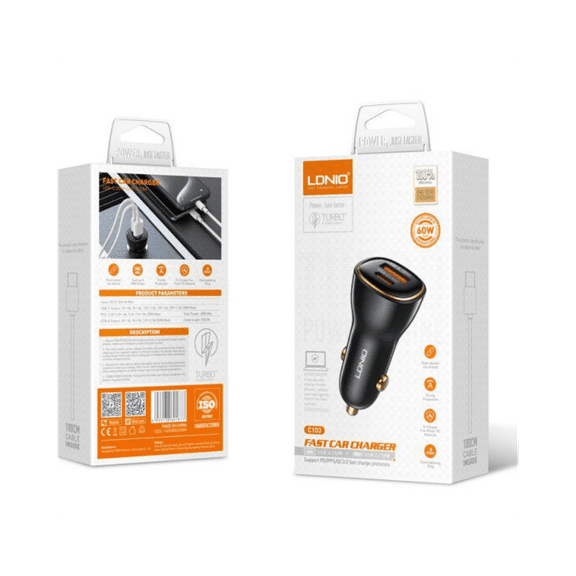 LDNIO Car Charger C103 2-Port PD & QC3.0 Super Fast