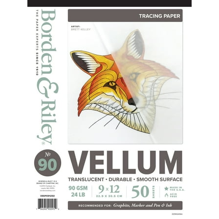 Borden & Riley #90 Sheer Trace Vellum Pad, 50 Sheets, 9" x 12"