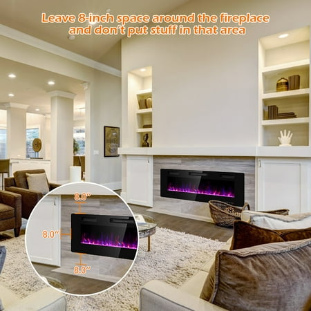 Costway 50 Electric Fireplace Recessed Ultra Thin Wall Mounted Heater Multicolor Flame Canada Costway 50 Electric Fireplace, Thinnest Electric Wall Mount Fireplace