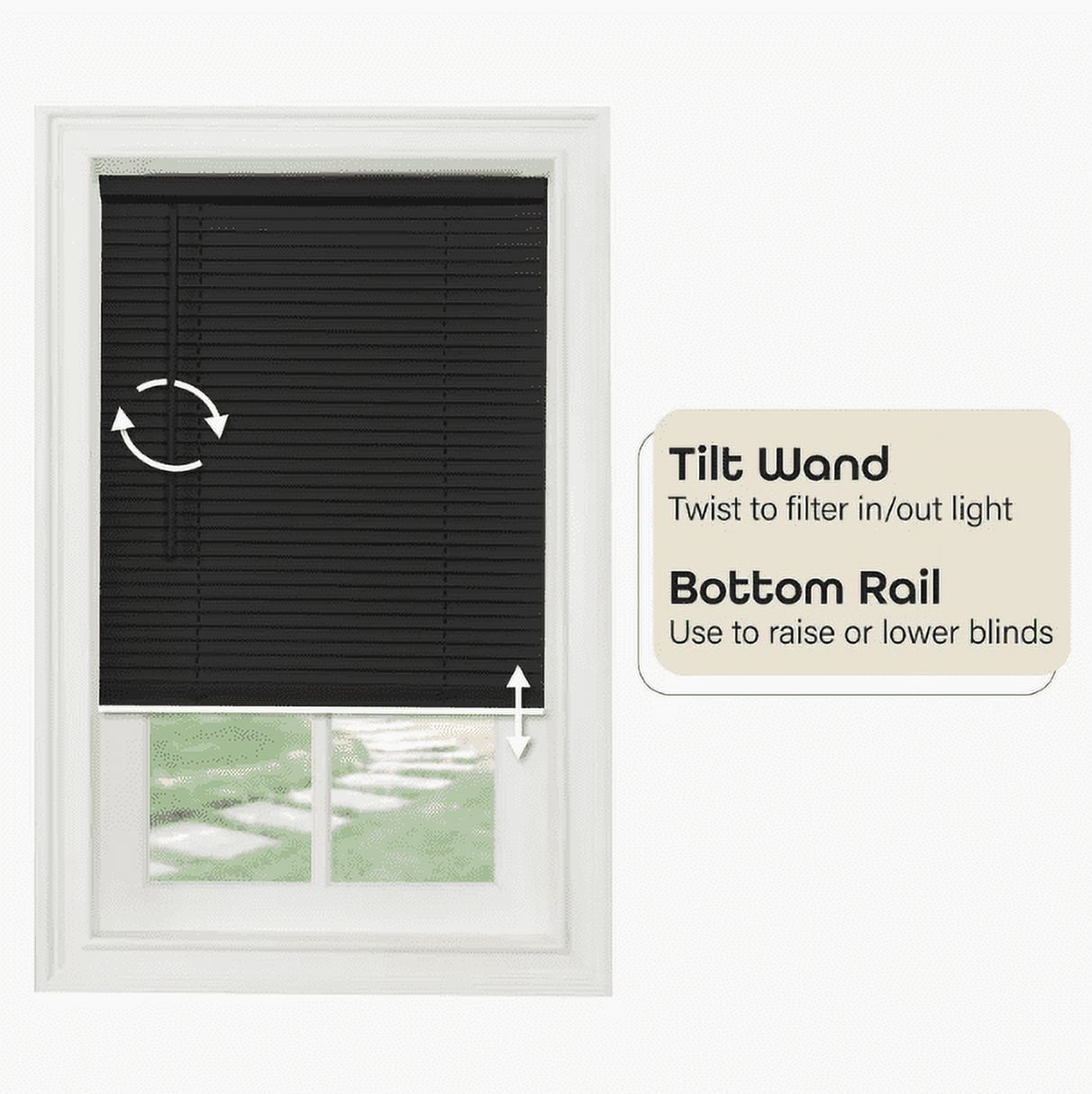 Achim Cordless Vinyl Mini Window Blinds, Black, 45" x 48"