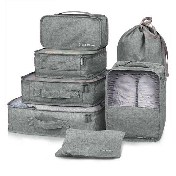 6/7/8PCS Packing Cubes for Travel Luggage Organiser Bag Compression Pouches Clothes Suitcase, Packing Organizers Storage Bags for Travel Accessories, Gray