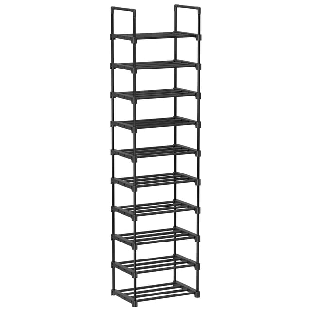 SONGMICS Zapatero de metal de 10 niveles, diseño personalizable, ahorro de espacio y estante versátil, para sala de estar, dormitorio, 17.7 x 11.8 x 68.5 pulgadas, Negro MLSA25BK