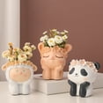 thumbnail image 5 of 2pcs Mini Flower Pot Cute Animal Cartoon Succulent Plant Pot with Drainage Hole Resin Pen Container Gifts 3.5in, 5 of 13