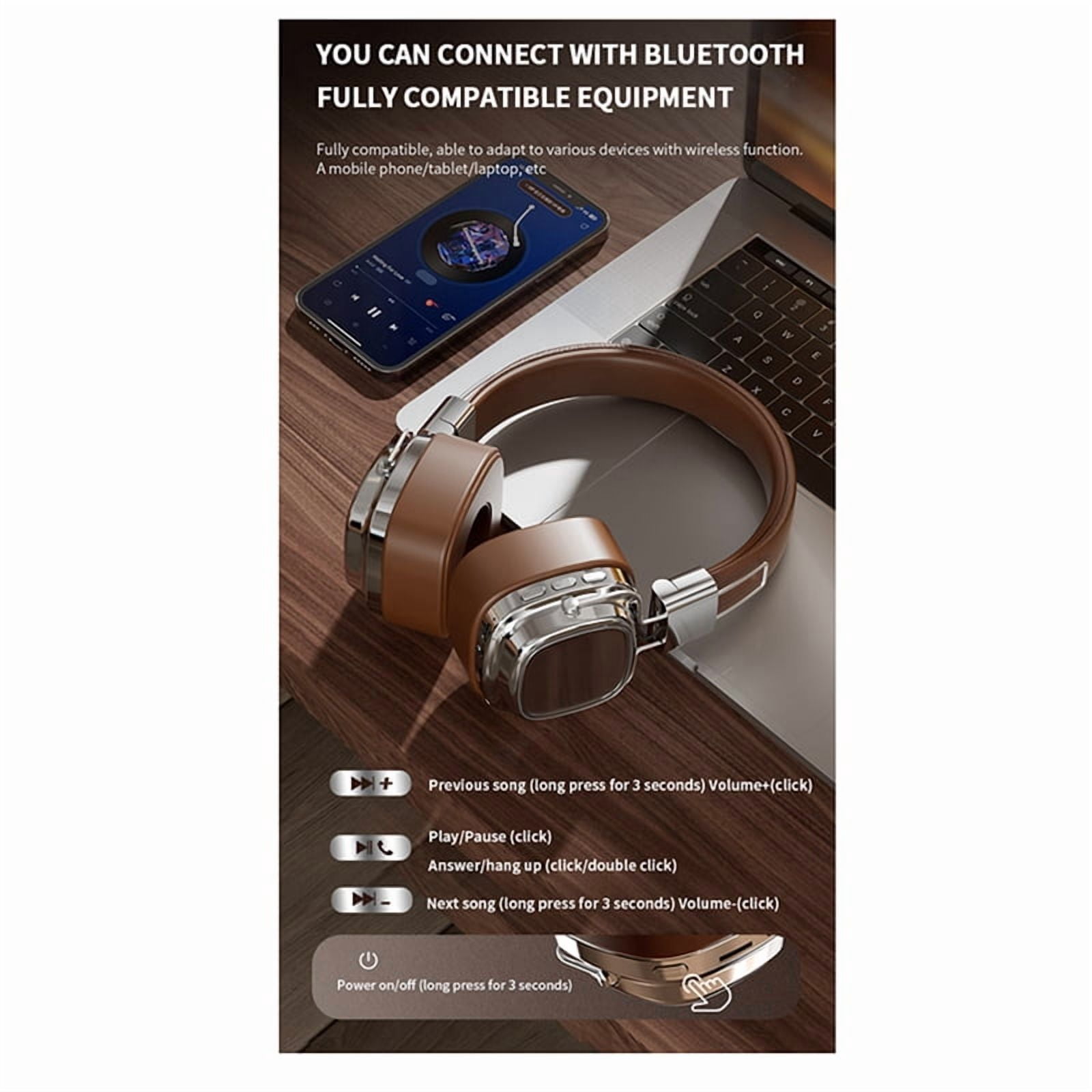 Bluetooth 5.3 Retro Wireless Headset Heavy Headphones Mobile Computer Multifunctional Headset,B
