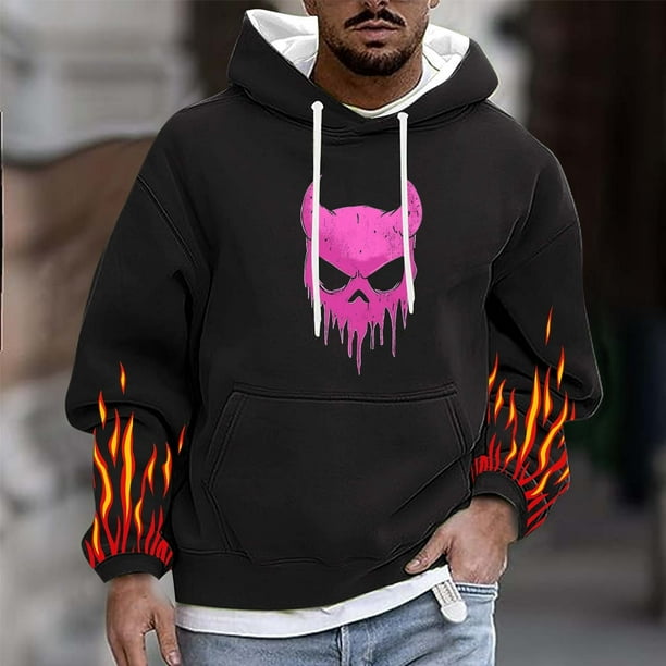 Sudadera con capucha para hombre, informal, a la moda, con estampado, con cordón, de manga larga, de poliéster