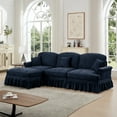 thumbnail image 2 of Newest Three Seater Modular L Shaped Sectional Couch,Flared Arms,Removable Ruffles Pleats Skirts,Spindle Legs, Comfy Chenille 3-Seat Deep Seat Sofa,Movable Ottoman,Blue, 2 of 20