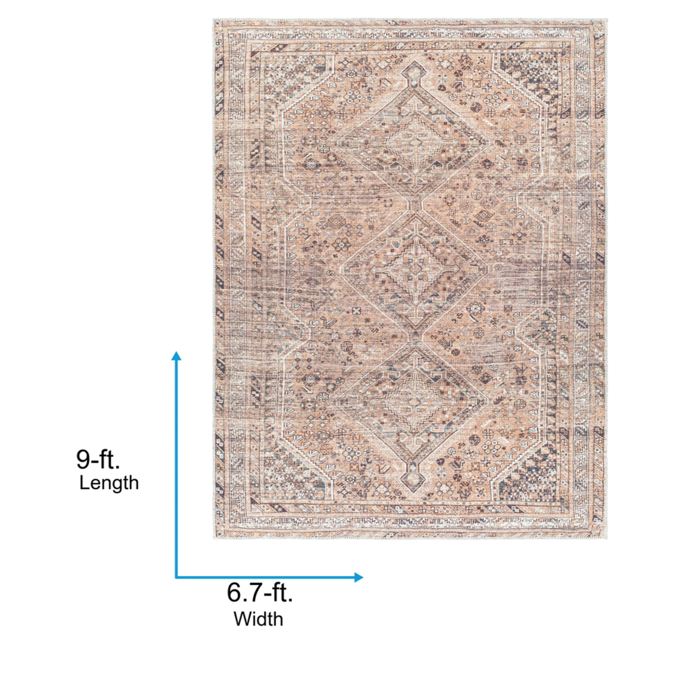 Livabliss Washable Rugs for Living Room, 7x9 Amelie Traditional Light Brown Area Rug, Bedroom Dining Room Home Decor Stain Resistant Carpet (6'7" x 9')