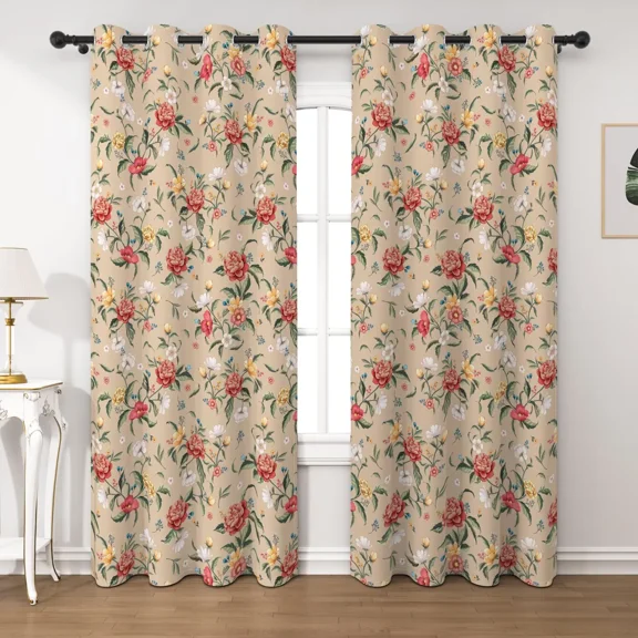 Lfeey Vintage Rose Floral Beige Blackout Curtains 42x63 Inch Set of 2 Panels, Thermal Insulated Grommet Window Drapes for Bedroom Living Room