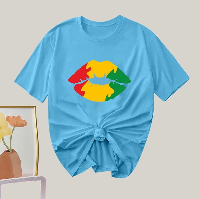 Puntoco Liquidación de camisetas cortas para mujer, camiseta de manga corta con cuello redondo y estampado informal a la moda para mujer