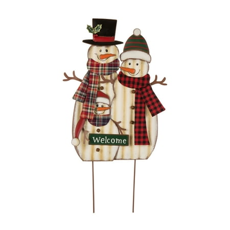 Glitzhome Christmas Metal Snowman Family Yard Stake ...