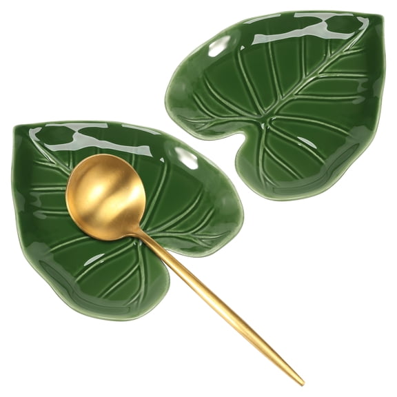 2PCS 5.5in Leaf Ceramic Spoon Rest Keep Counter Clean for Stove Top and Kitchen Counter Decorative Green Spoon Holder Kitchen Decor Present
