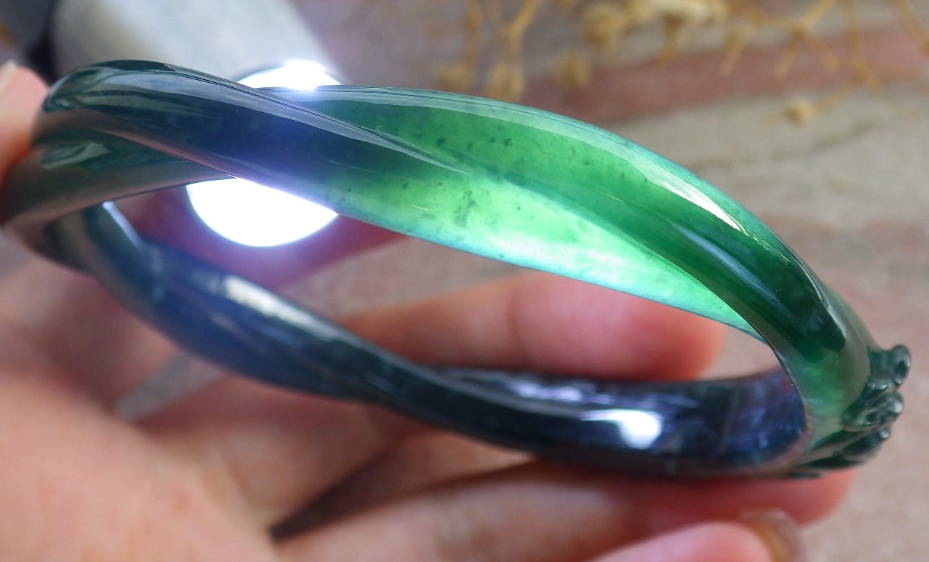 Icy Green Natural A JADE Jadeite Flower Knotted Bangle Bracelet 61 mm 683959 TN