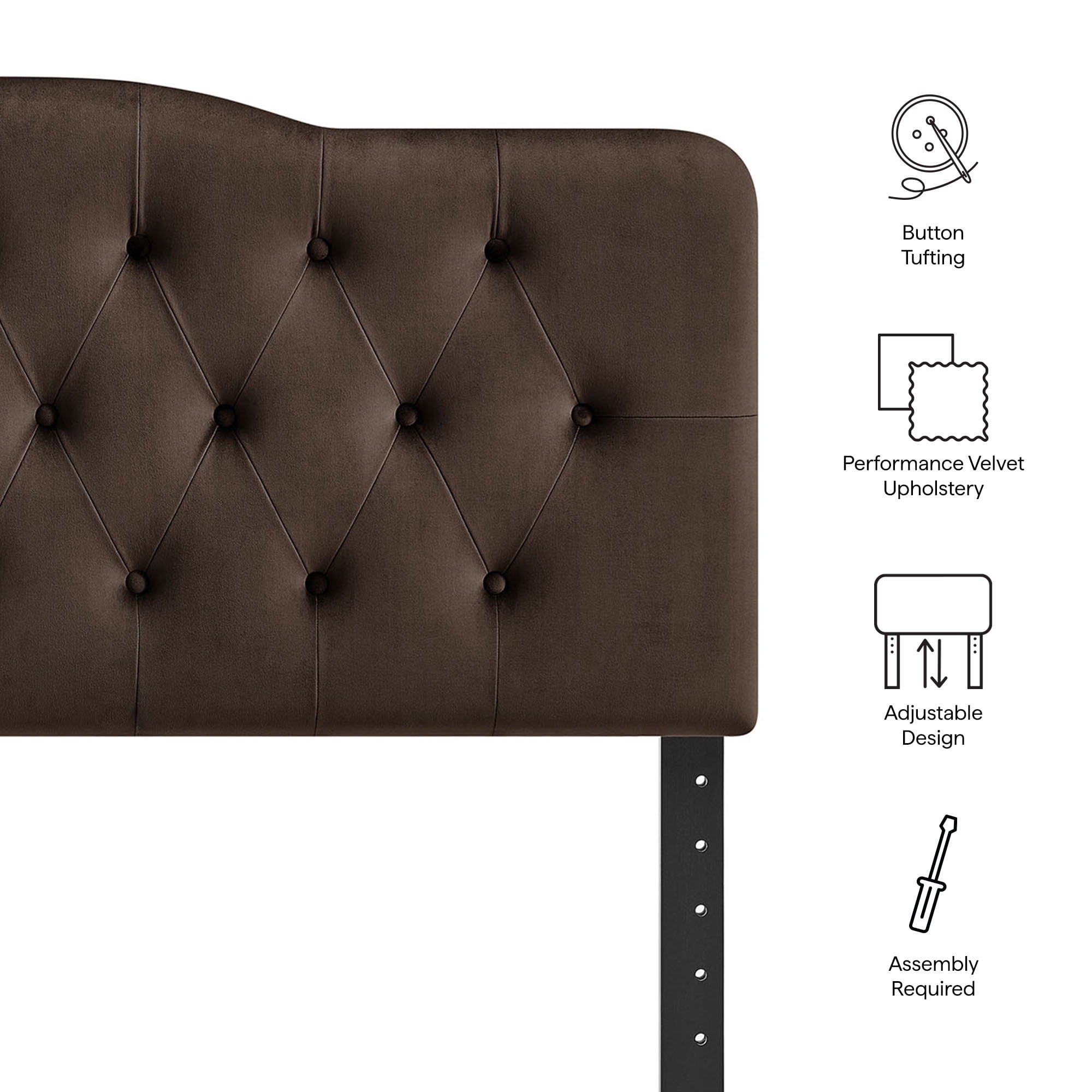 Annabel Stain-Resistant Performance Velvet Queen Headboard in Chocolate Brown