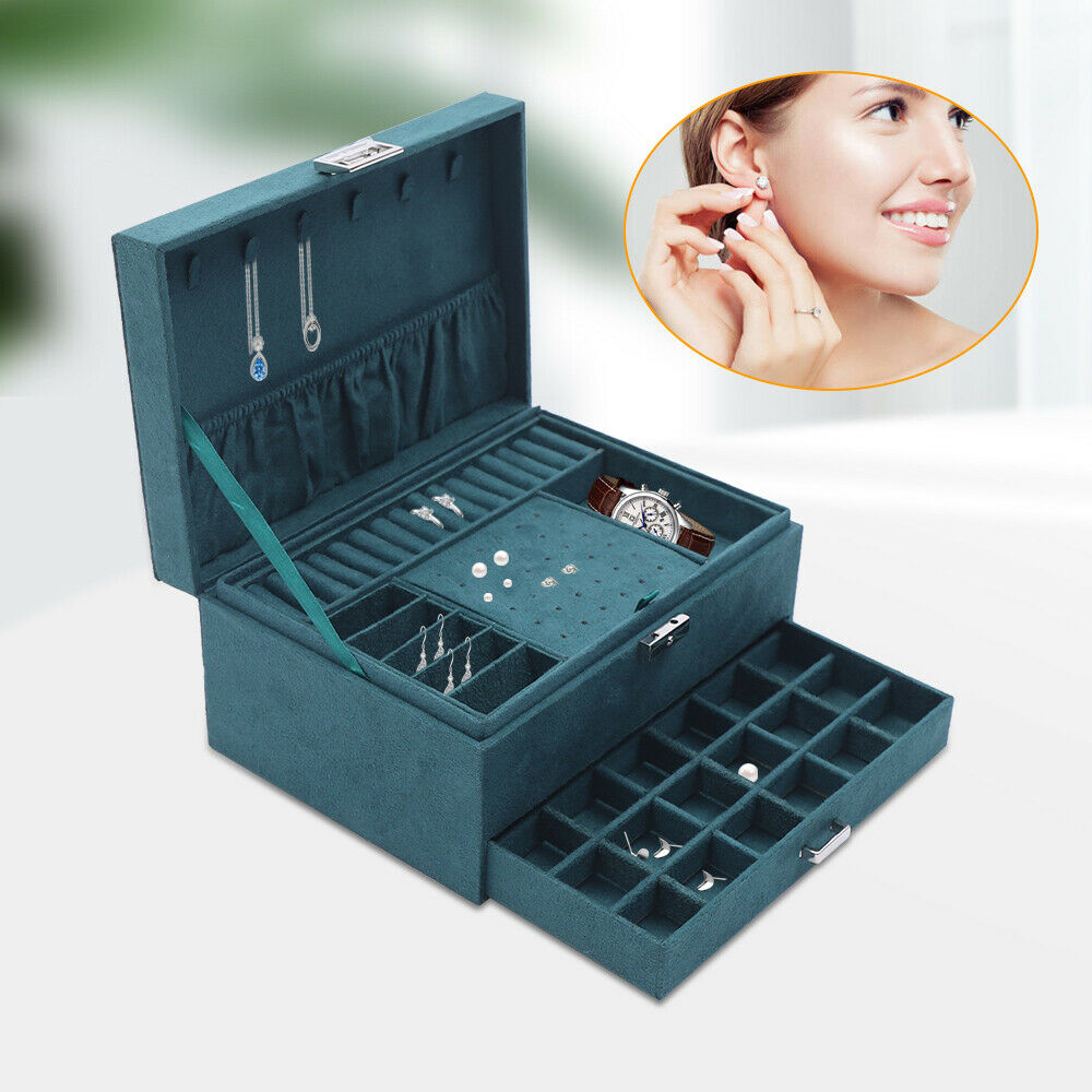 Mkyiongou 3 Layer Jewelry Box Necklaces Rings Earrings Organizer Flannel Storage Case Gift