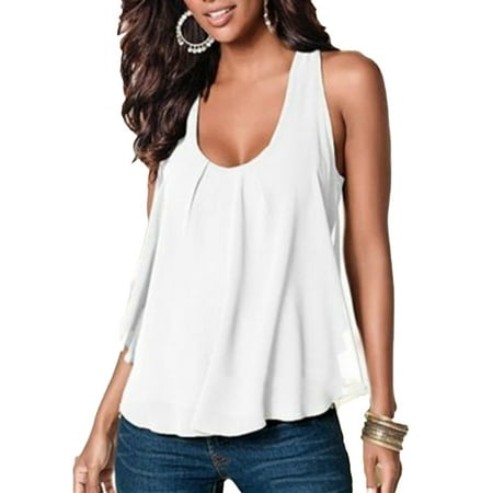 Women's Plus Size Casual Sleeveless Cami Strappy Chiffon Loose Shirts