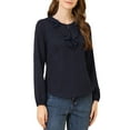 thumbnail image 6 of MODA NOVA Juniors Ruffle Neck Long Sleeve Polka Dots Blouse Shirts Dark Blue L, 6 of 7