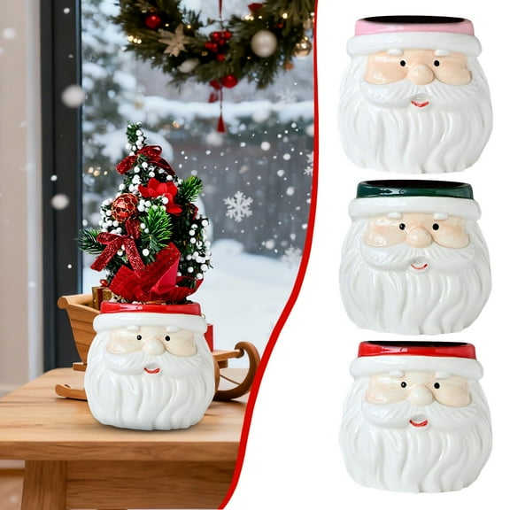 CoreLiving 4 Inch Santa Planter, Christmas Ceramic Flower Pot for Small Succulents & Cacti, Festive Home Tabletop Decor, Holiday Gift for Mom & Gardeners