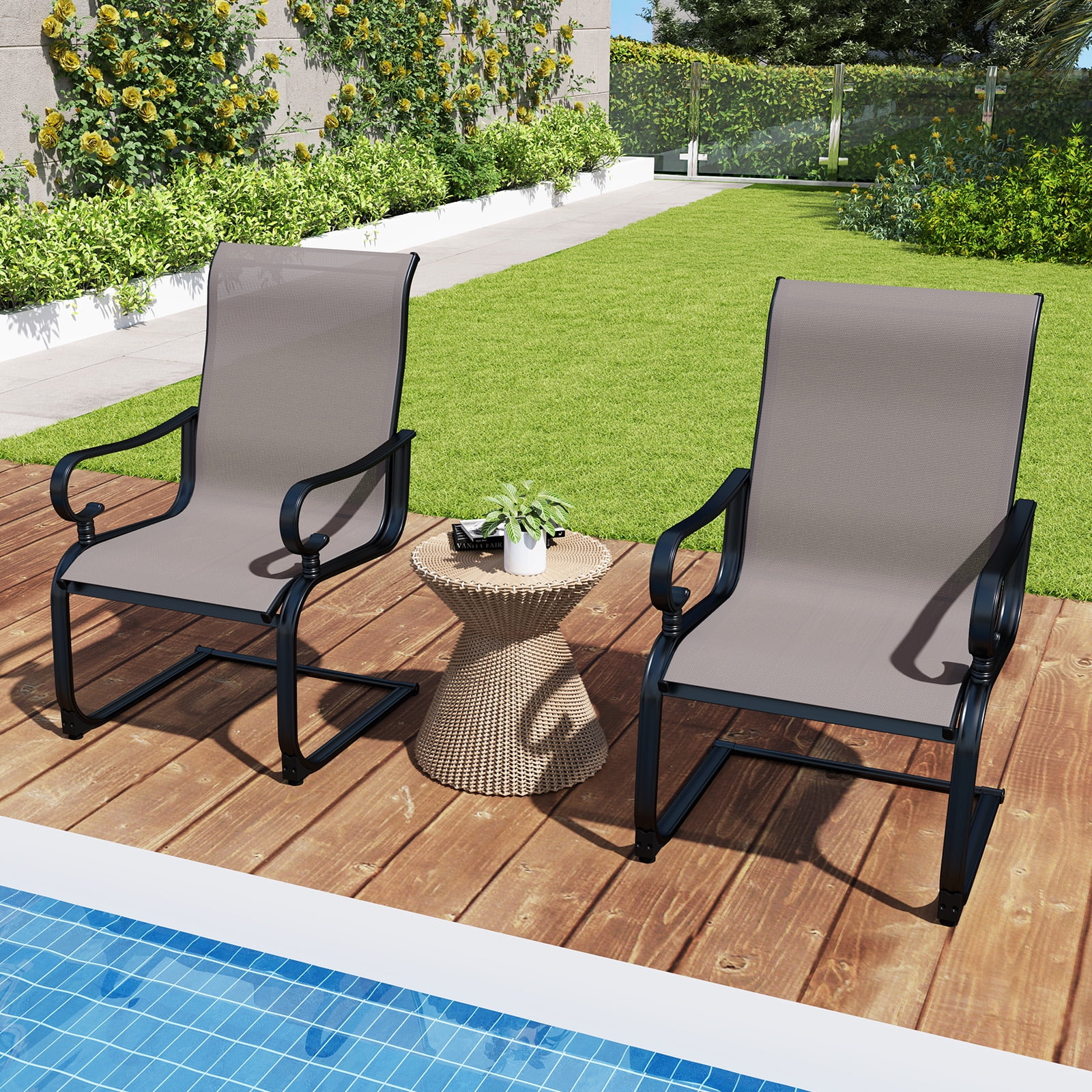 Gymax Patio Dining Chairs Set of 4 C-Spring Motion Patio Chairs w/ Metal Frame Gray & Black