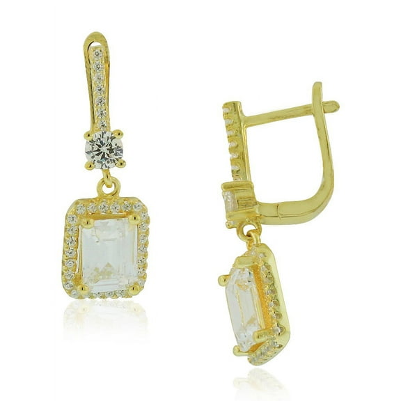 925 Sterling Silver Rectangular Round CZ Drop Dangle Earrings, 1"