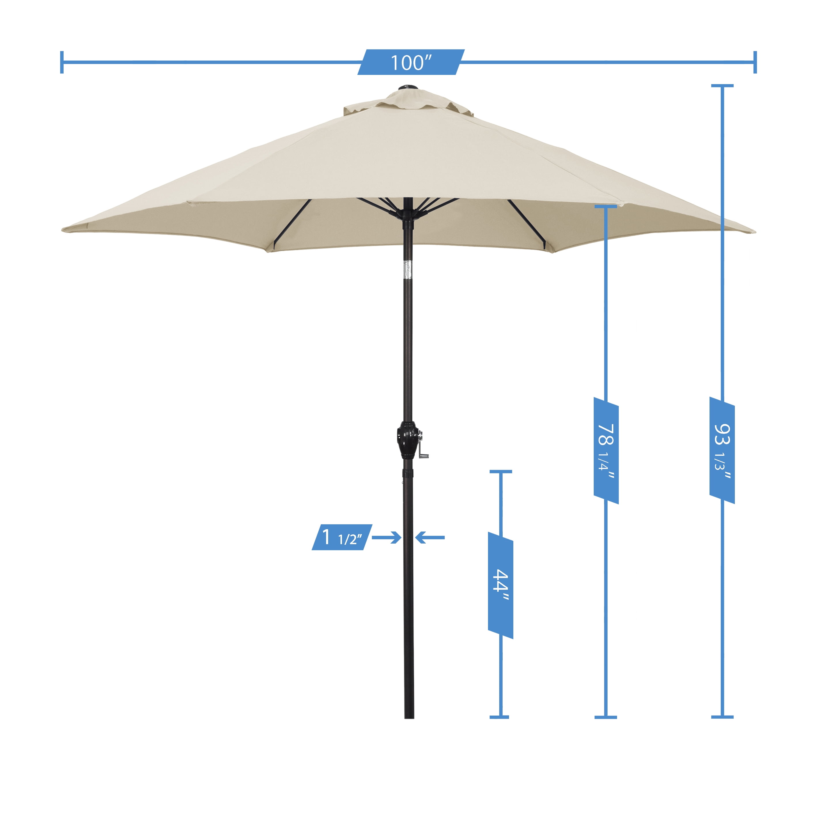 Sunline 9 ft Crank Open Push Tilt Fiberglass Ribs Aluminum Pole Market Patio Umbrella