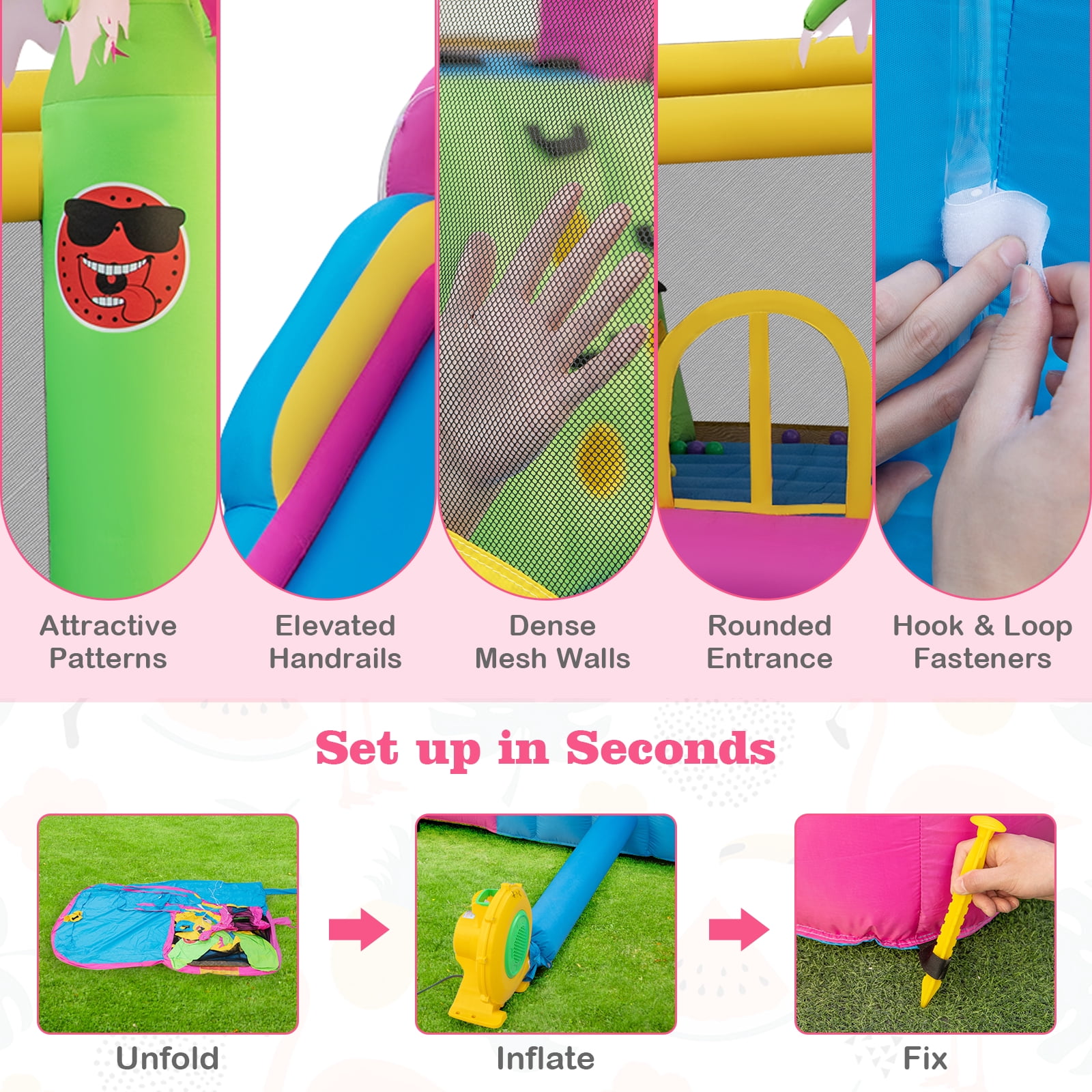 Topbuy 6-In-1 Dry Damp Combo Water Slide Inflatable Bouncy House with Climbing Wall Blowup Jumping Castle