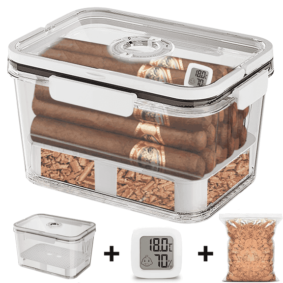 Acrylic Cigar Humidor Box & Case & Jar, Cedar Lined Cigar Desktop Box With A Bag Of Cedar And Hygrometer, Humidor Can Hold About 30 Cigars, Gift For Father, Christmas Gifts For Men